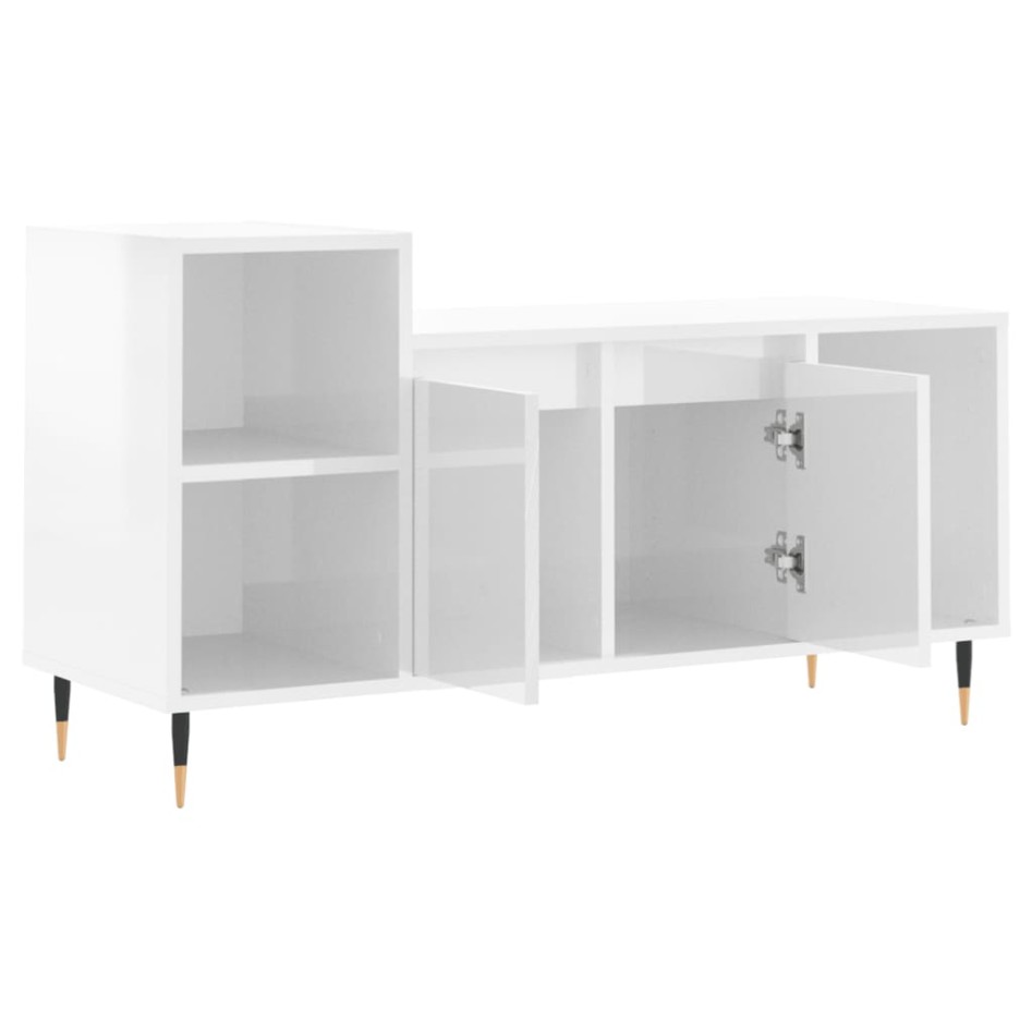 Mueble de TV madera contrachapada blanco brillo 100x35x55
