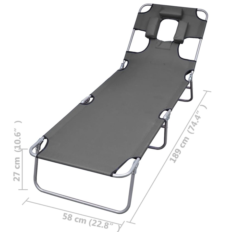 Tumbona plegable con cojín de cabeza y respaldo ajustable