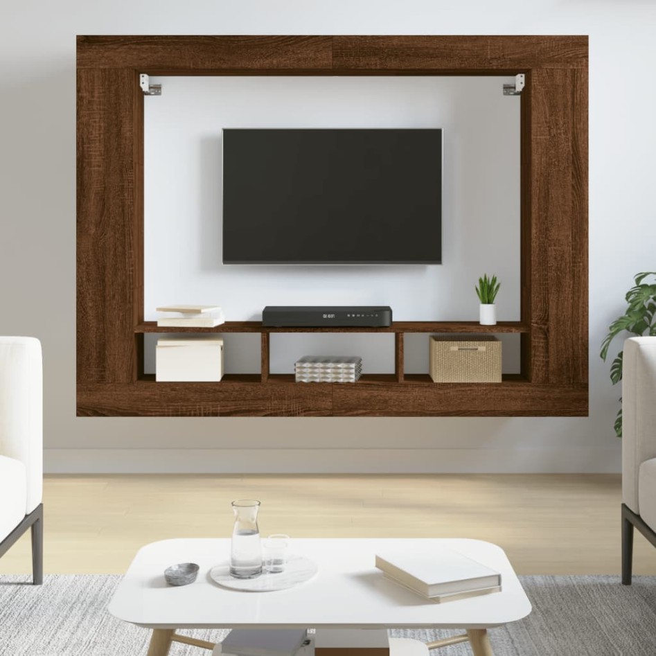 Mueble para TV madera de ingeniería roble marrón 152x22x113