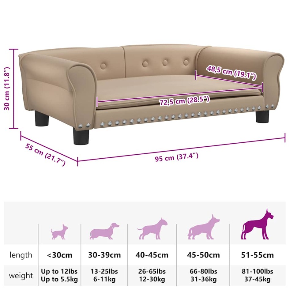 Cama para perros de cuero sintético color capuchino 95x55x30