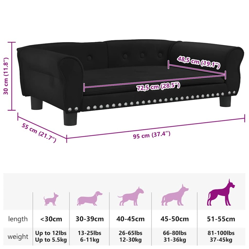Cama para perros de terciopelo negro 95x55x30