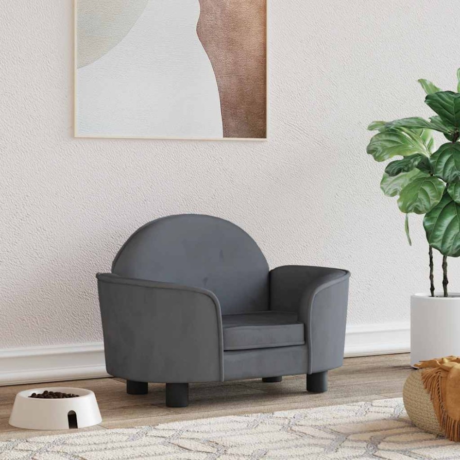 Cama para perros de terciopelo gris oscuro 66x40x45