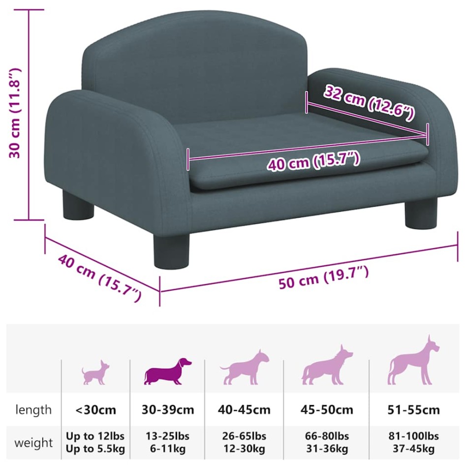Cama para perros de tela gris oscuro 50x40x30