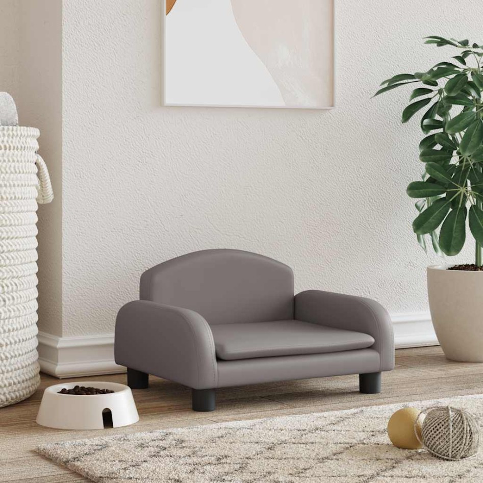 Cama para perros de cuero sintético gris 50x40x30