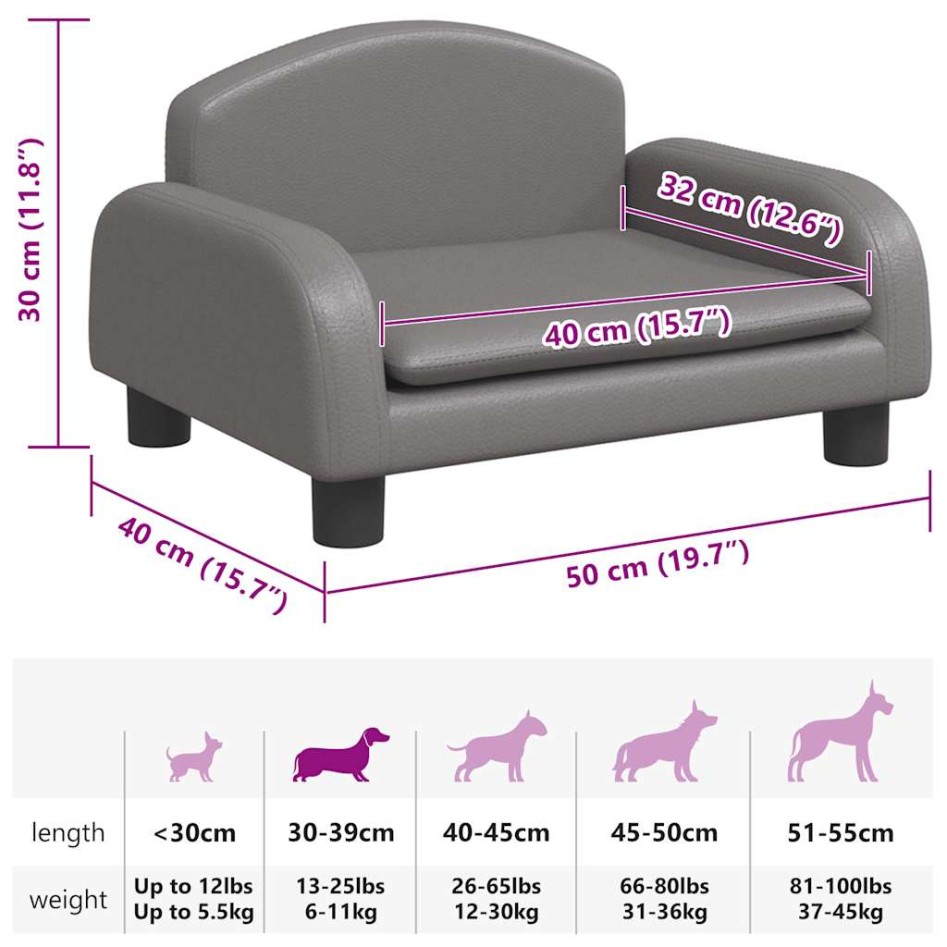 Cama para perros de cuero sintético gris 50x40x30