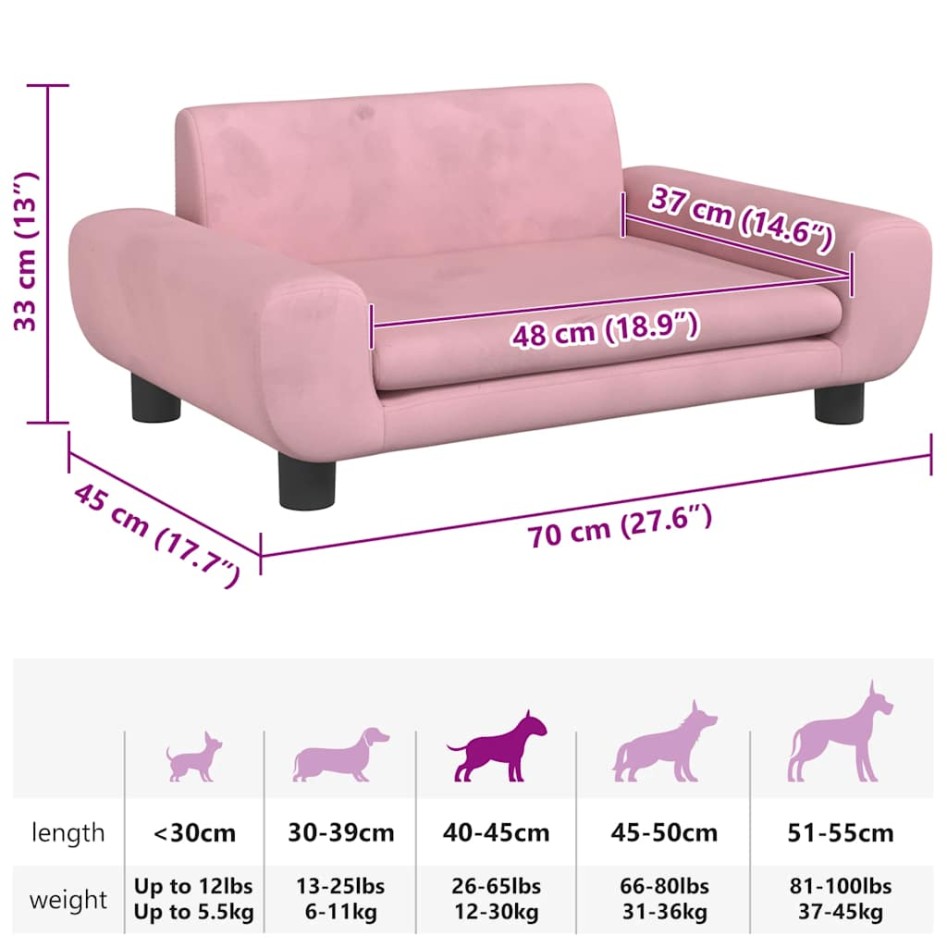 Cama para perros de terciopelo rosa 70x45x33