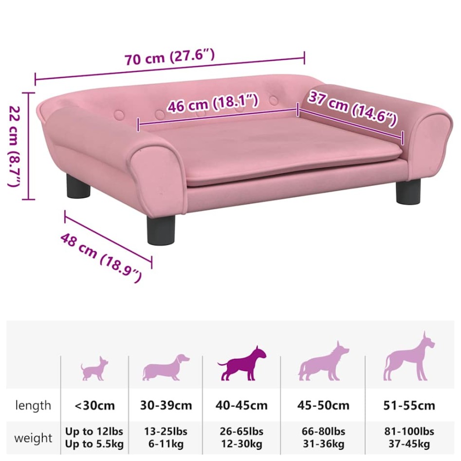 Cama para perros de terciopelo rosa 70x48x22