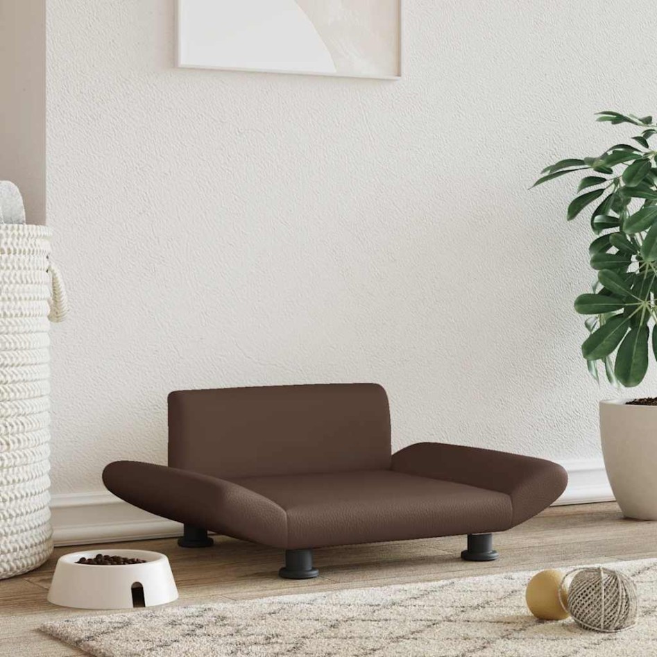 Cama para perros de cuero sintético marrón 70x45x28