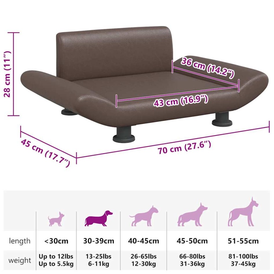 Cama para perros de cuero sintético marrón 70x45x28