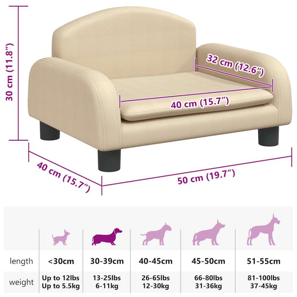 Cama para perros de tela crema 50x40x30