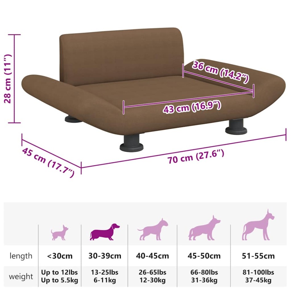 Cama para perros de tela marrón 70x45x28