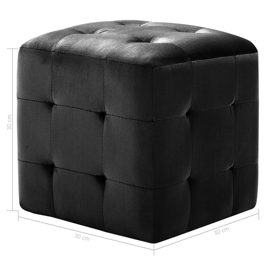 Puf 2 unidades terciopelo negro 30x30x30