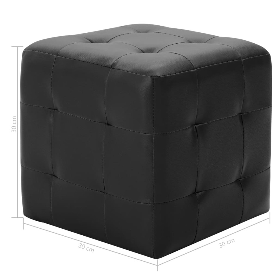 Puf 2 unidades cuero sintético negro 30x30x30
