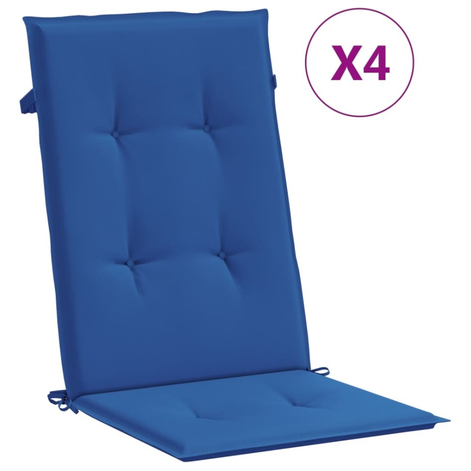Cojín silla de jardín respaldo alto 4 uds tela azul 120x50x3