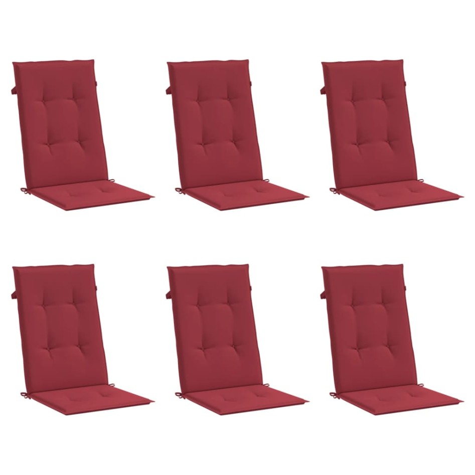 Cojín silla de jardín respaldo alto 6 uds tela rojo 120x50x3