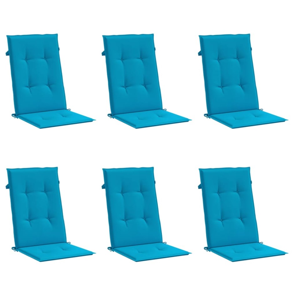 Cojín silla de jardín respaldo alto 6 uds tela azul 120x50x3