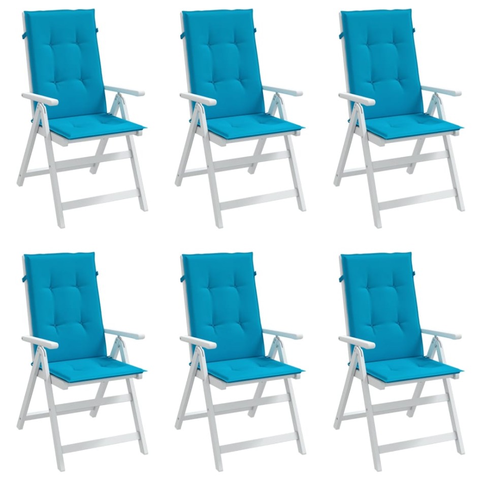 Cojín silla de jardín respaldo alto 6 uds tela azul 120x50x3