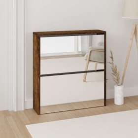 Mueble zapatero con espejo 2 niveles roble ahumado 63x17x67