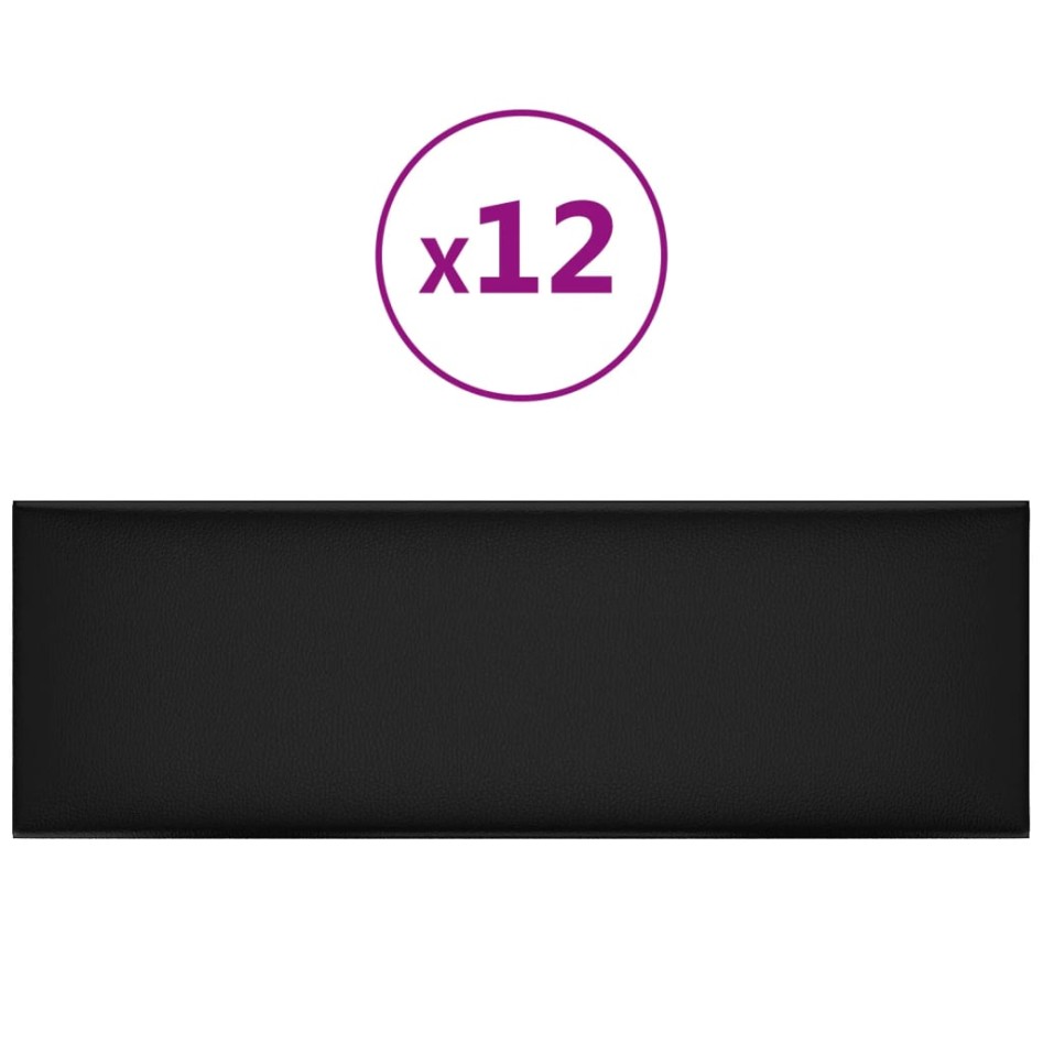 Paneles de pared 12 uds cuero sintético negro 90x30 cm 3,24