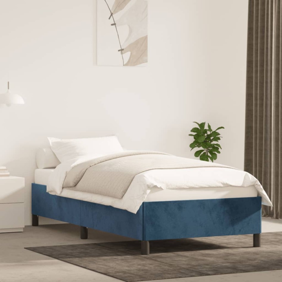 Estructura de cama sin colchón terciopelo azul oscuro 80x200