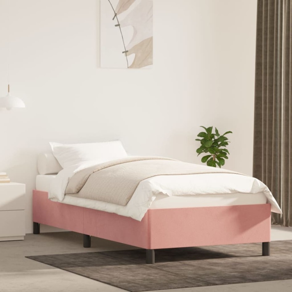 Estructura de cama sin colchón terciopelo rosa 90x190