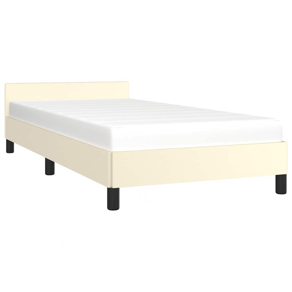Estructura de cama con cabecero sin colchón crema 100x200