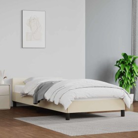 Estructura de cama con cabecero sin colchón crema 90x200