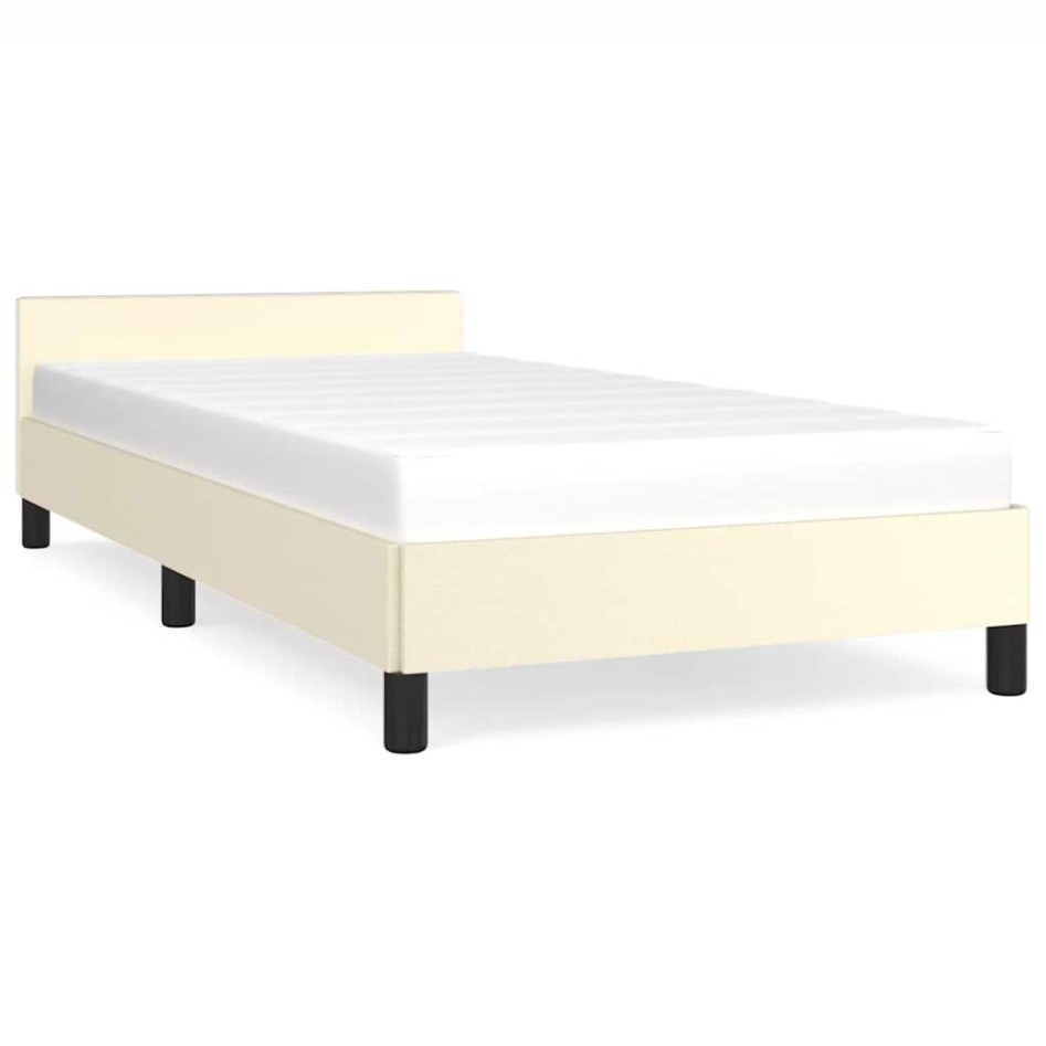 Estructura de cama con cabecero sin colchón crema 90x200