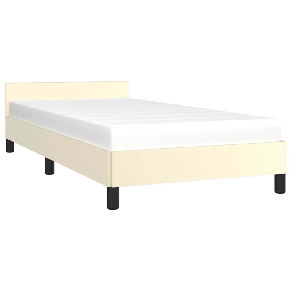 Estructura de cama con cabecero sin colchón crema 90x200
