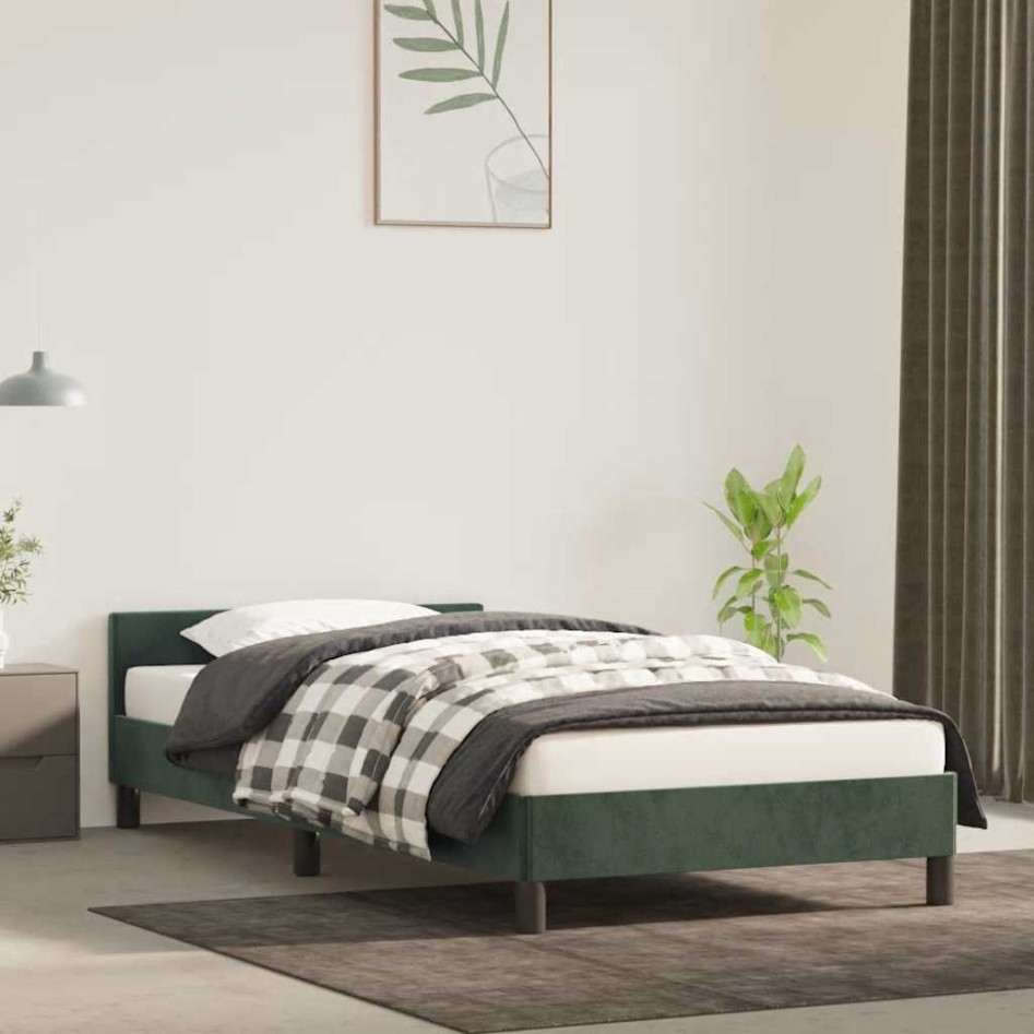 Estructura de cama sin colchón terciopelo verde oscuro