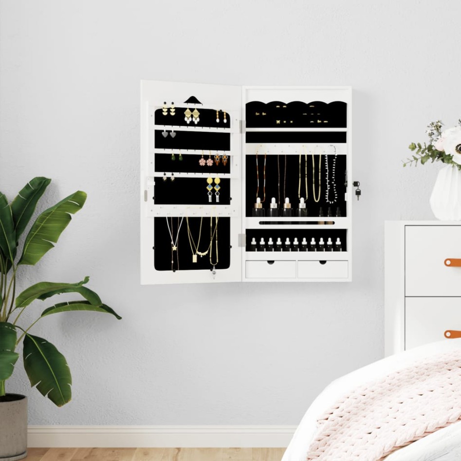 Espejo con joyero de pared blanco 37,5x10x67