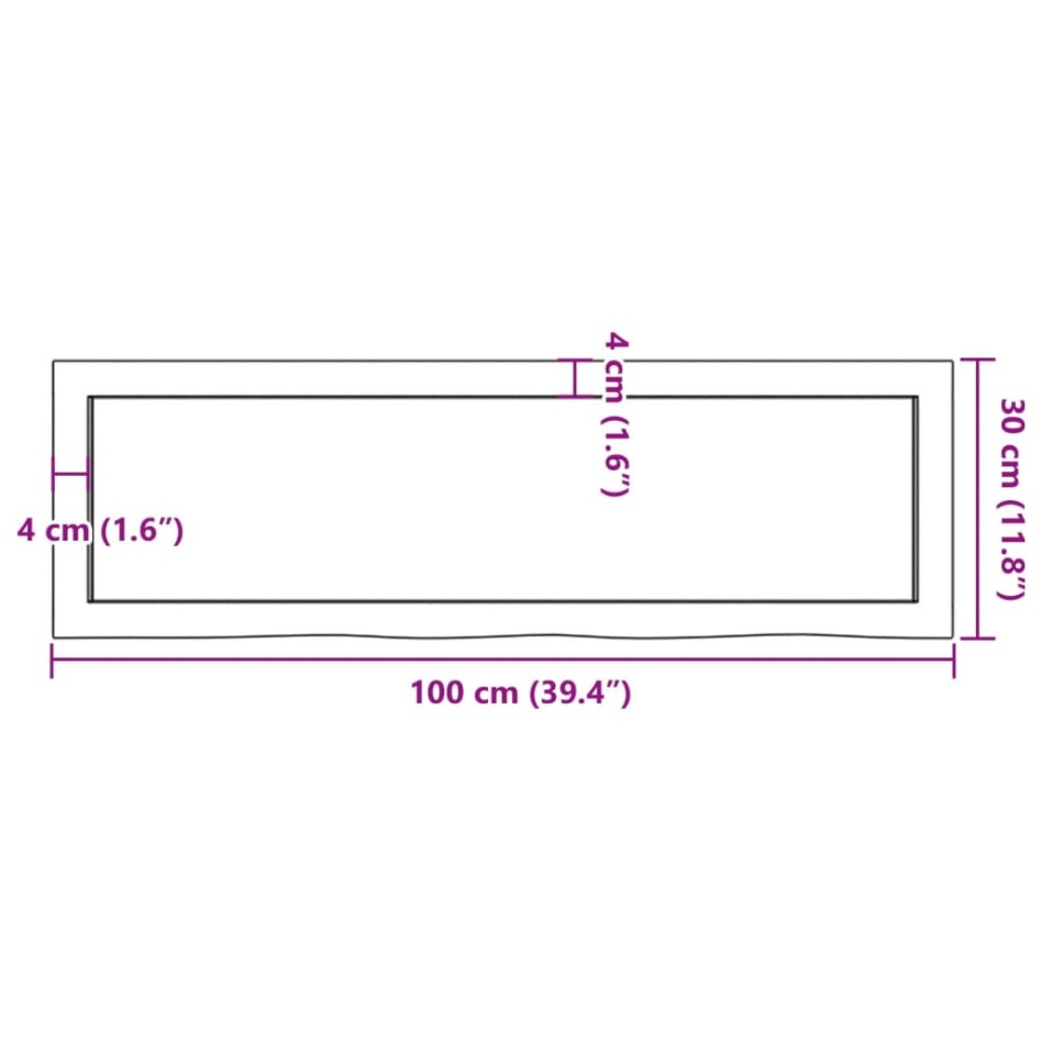 Encimera de baño madera maciza sin tratar 100x30x(2-4)