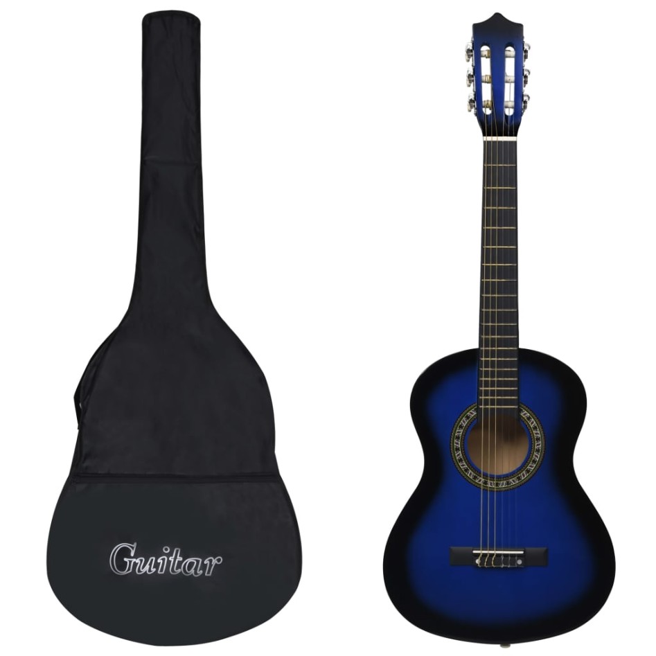 Guitarra clásica principiante y niño con funda azul 1/2