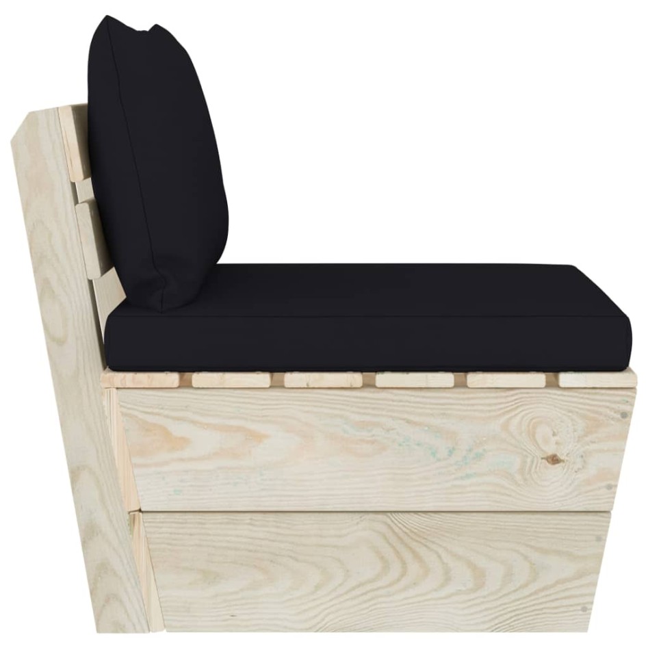 Sofá central de palets jardín cojines madera abeto