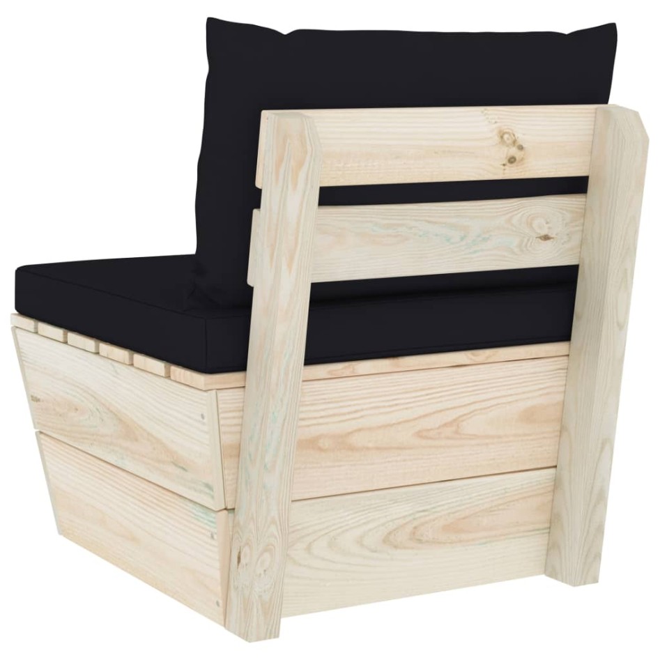 Sofá central de palets jardín cojines madera abeto