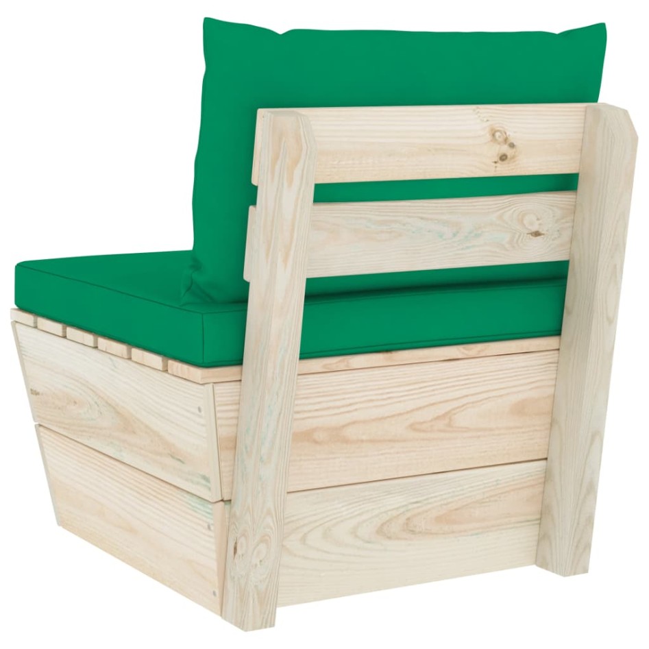 Sofá central de palets jardín cojines madera abeto