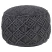 Puf de macramé hecho a mano algodón gris antracita 45x30 cm