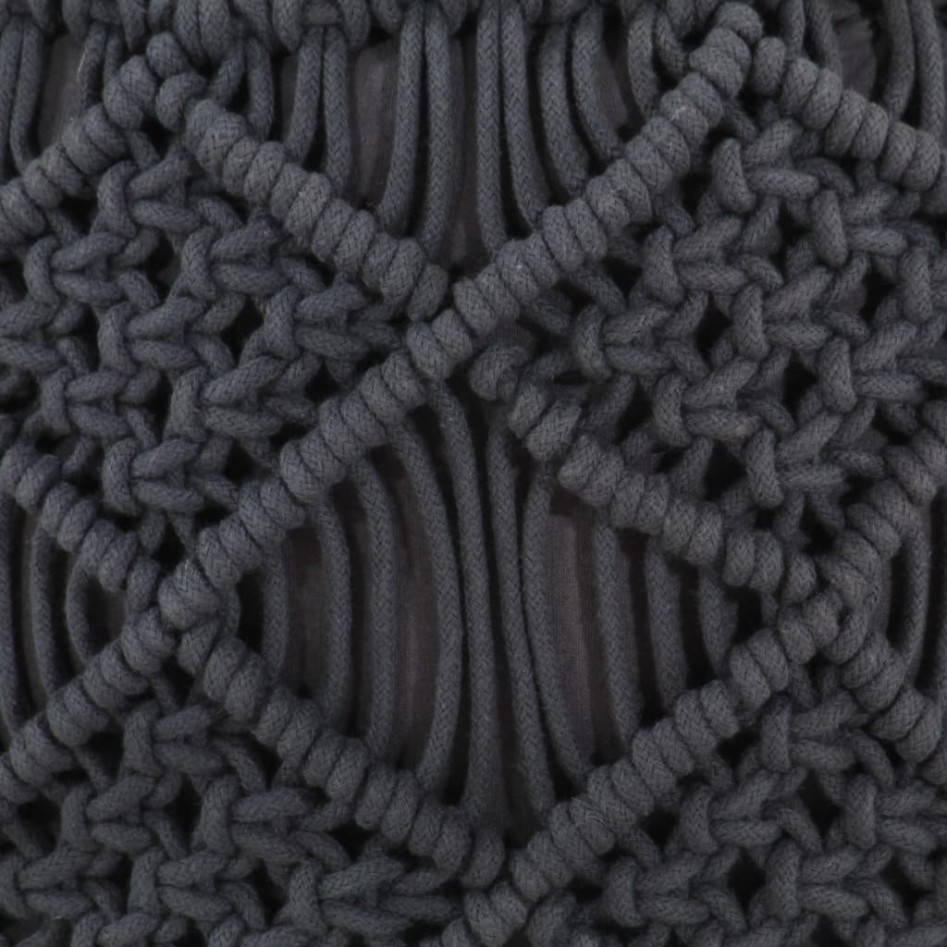 Puf de macramé hecho a mano algodón gris antracita 45x30