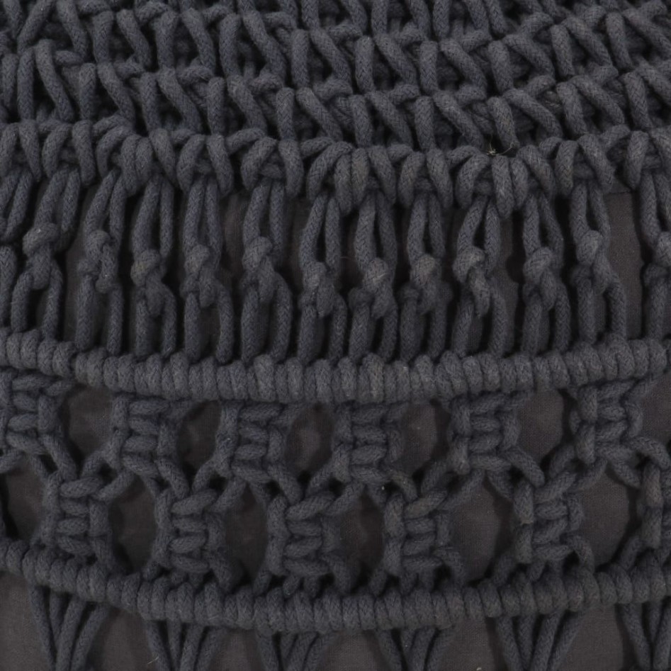 Puf de macramé hecho a mano algodón gris antracita 45x30