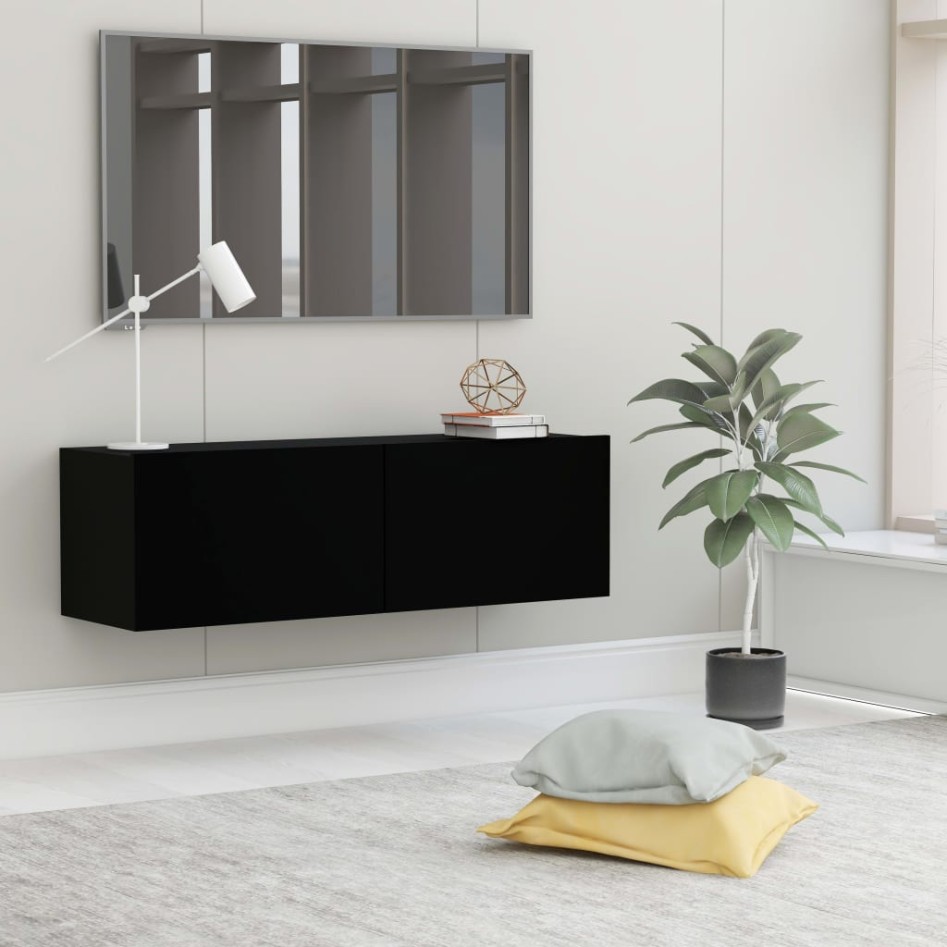 Mueble pared TV madera contrachapada roble negro 100x30x30