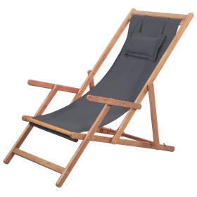 Silla de playa plegable de tela y estructura de madera