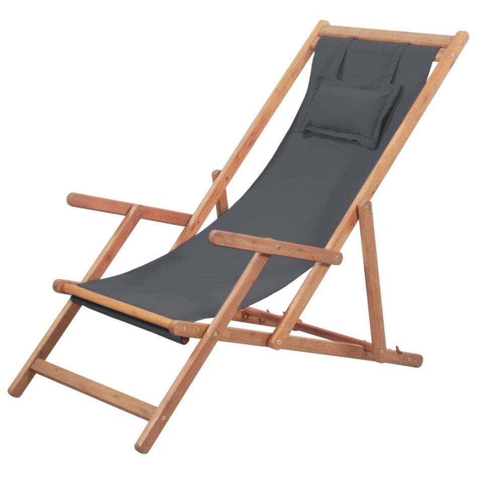 Silla de playa plegable de tela y estructura de madera