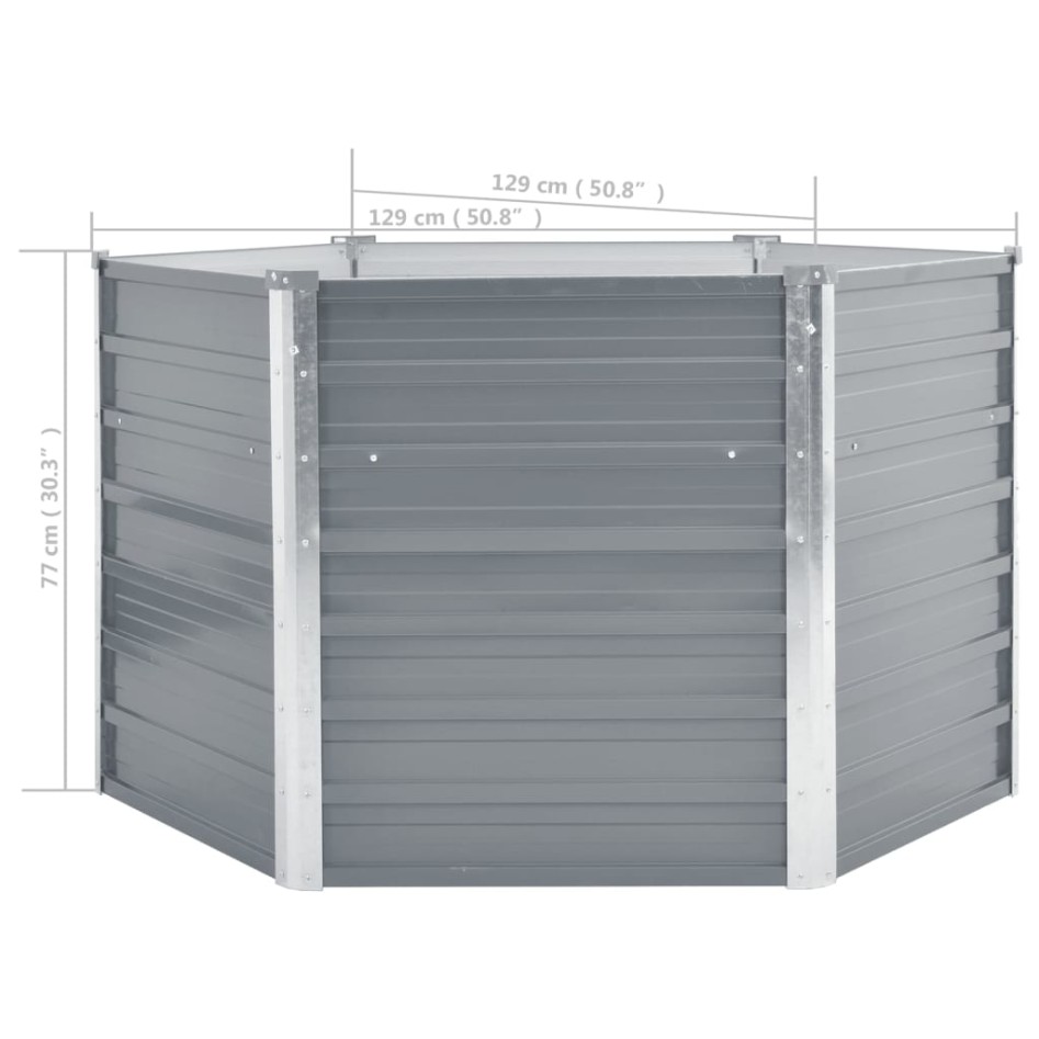 Arriate de jardín de acero galvanizado gris 129x129x77