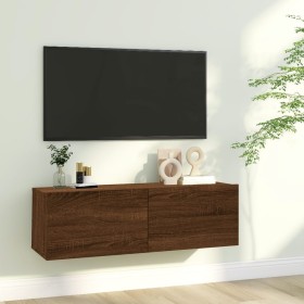 Mueble pared TV madera contrachapada roble marrón 100x30x30