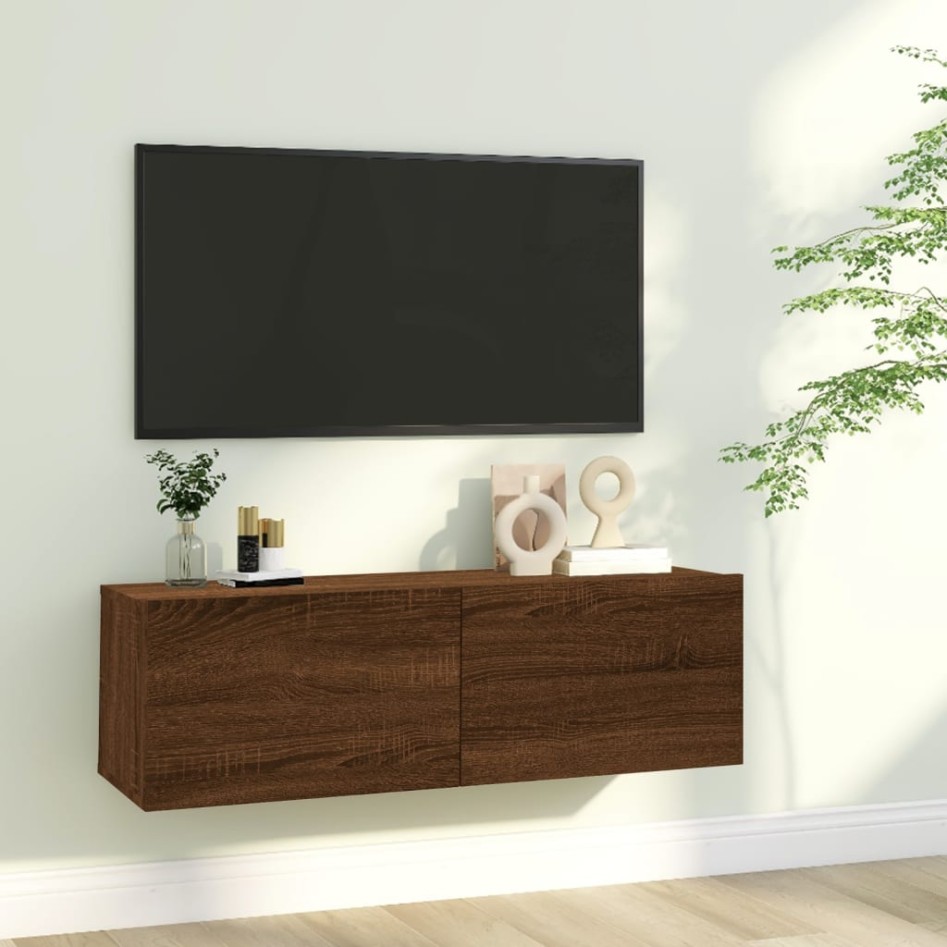 Mueble pared TV madera contrachapada roble marrón 100x30x30