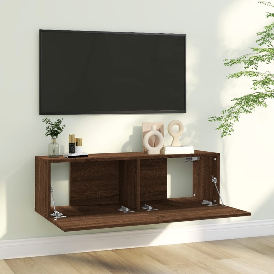 Mueble pared TV madera contrachapada roble marrón 100x30x30