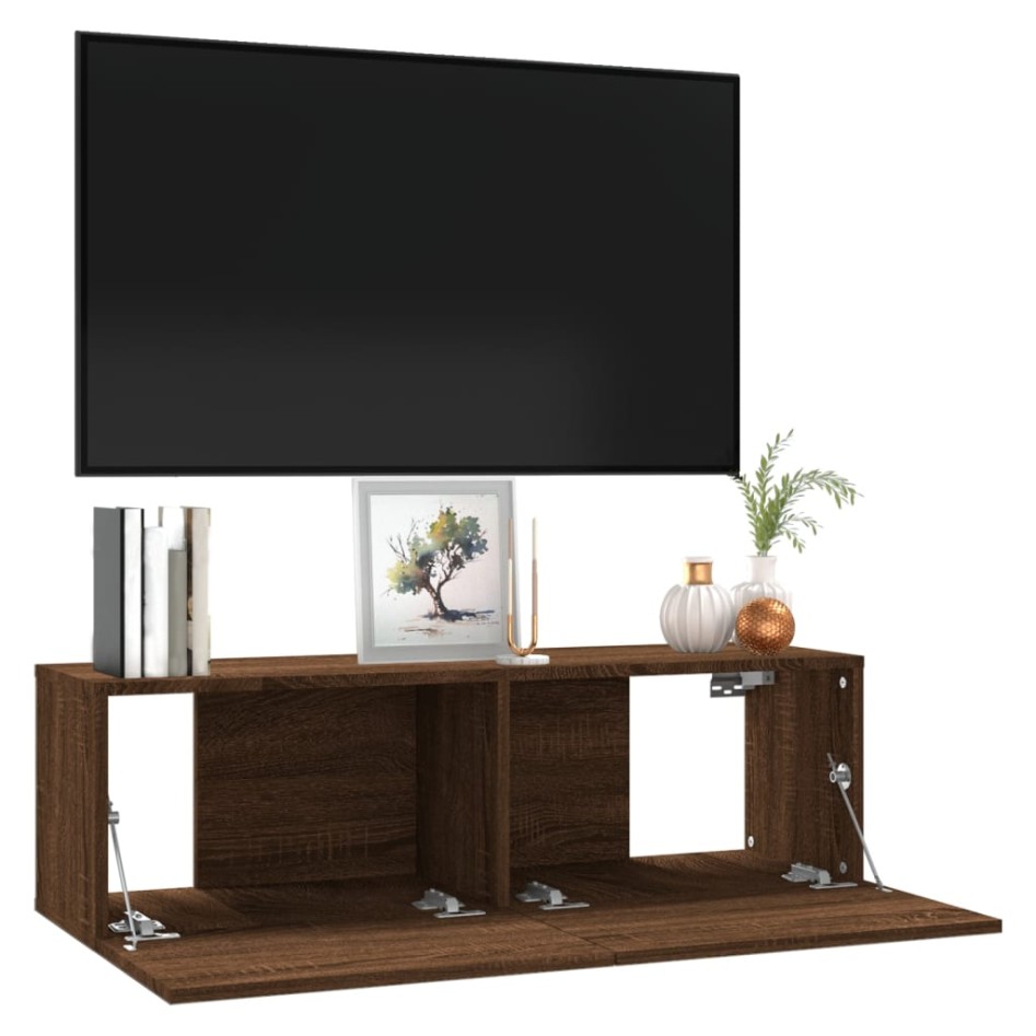 Mueble pared TV madera contrachapada roble marrón 100x30x30