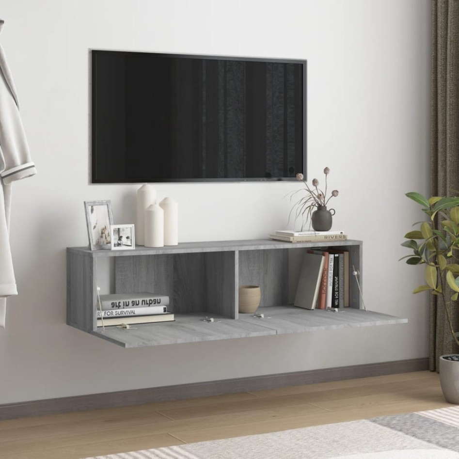 Mueble pared TV madera contrachapada gris Sonoma 120x30x30