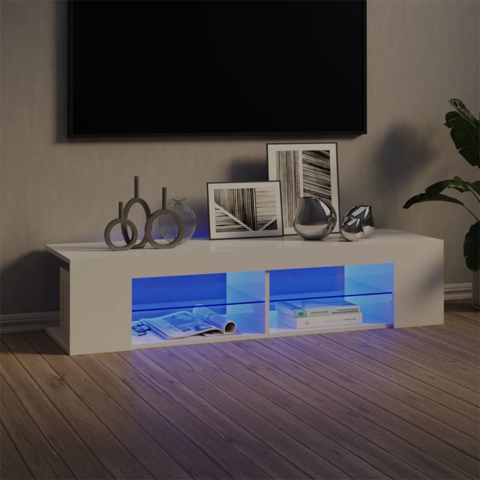 Mueble de TV con luces LED blanco brillante 135x39x30