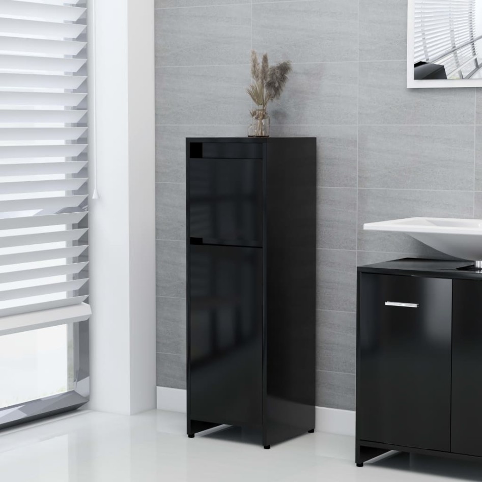 Armario de baño madera contrachapada negro 30x30x95
